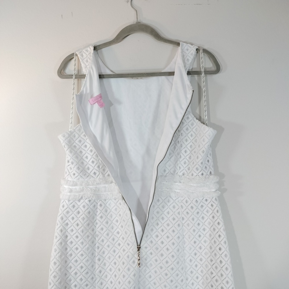 Lilly Pulitzer White Diamond Eyelet Fringe Shift Dress w/Bamboo Zipper‎ - Picture 9 of 10